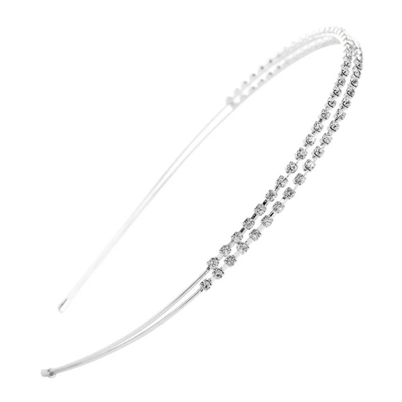 🆕  1 Pc Silver Double Rows Crystal Rhinestones Fashion Headband - Picture 2 of 9